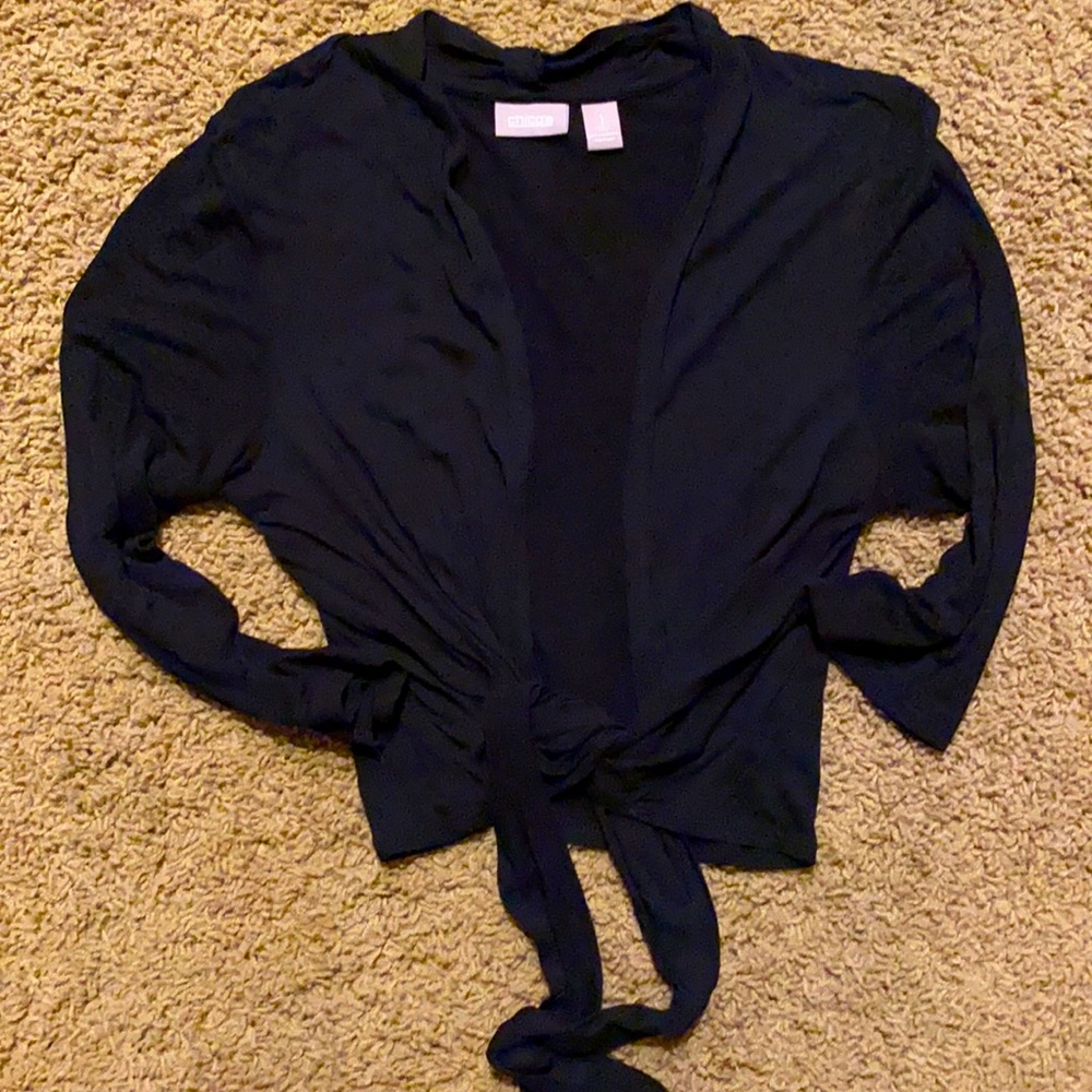 Chicos Tie Front Bolero Viscose Knit Black Size Chico’s 1 or Medium